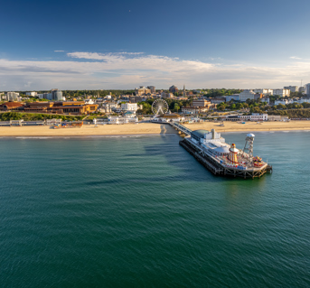 Bournemouth pier on sunny day view from sea